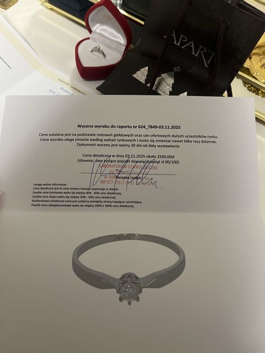 Pierścionek zaręczynowy APART białe złoto diament r. 11