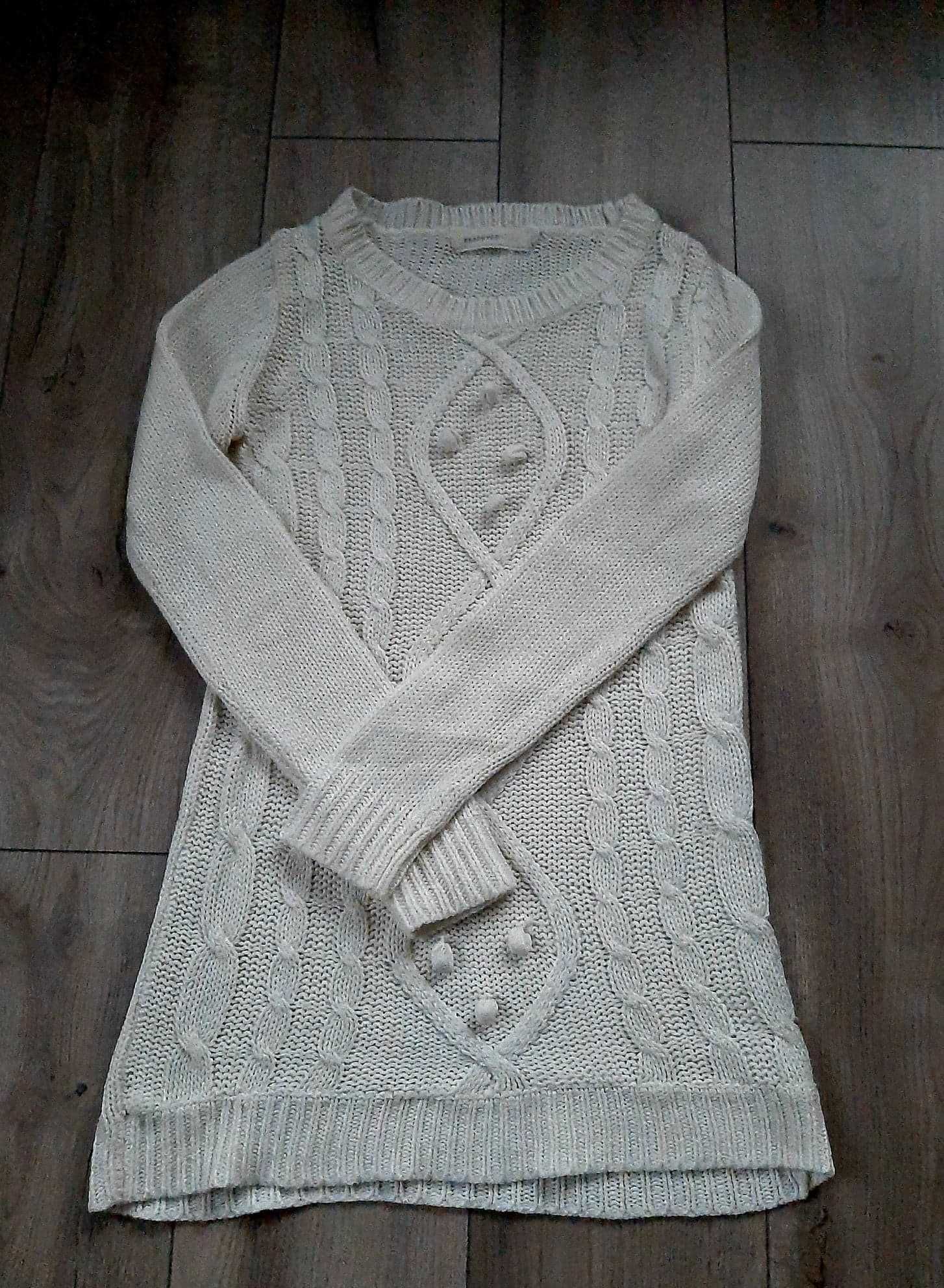 Biały długi sweter Reserved rozmiar S.