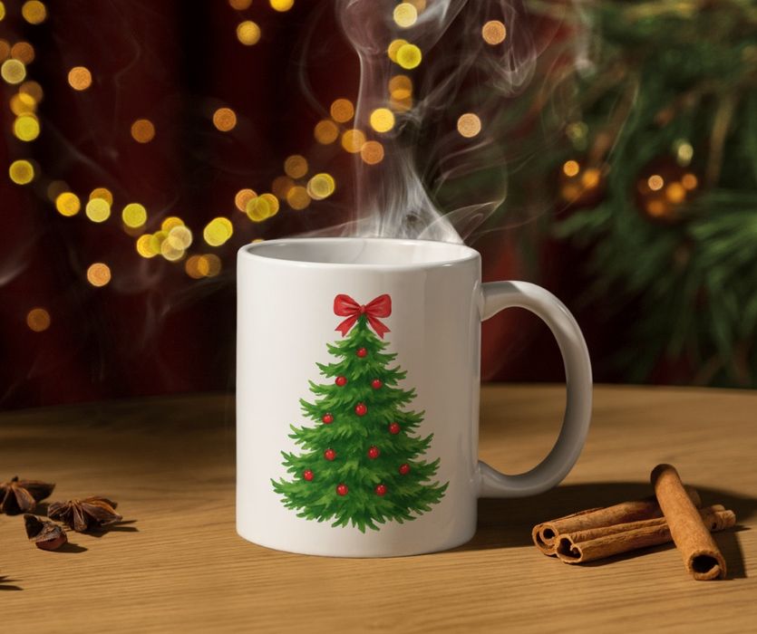 Kubek Świąteczny z Choinką – Piękna Zielona Choinka z Bombkami