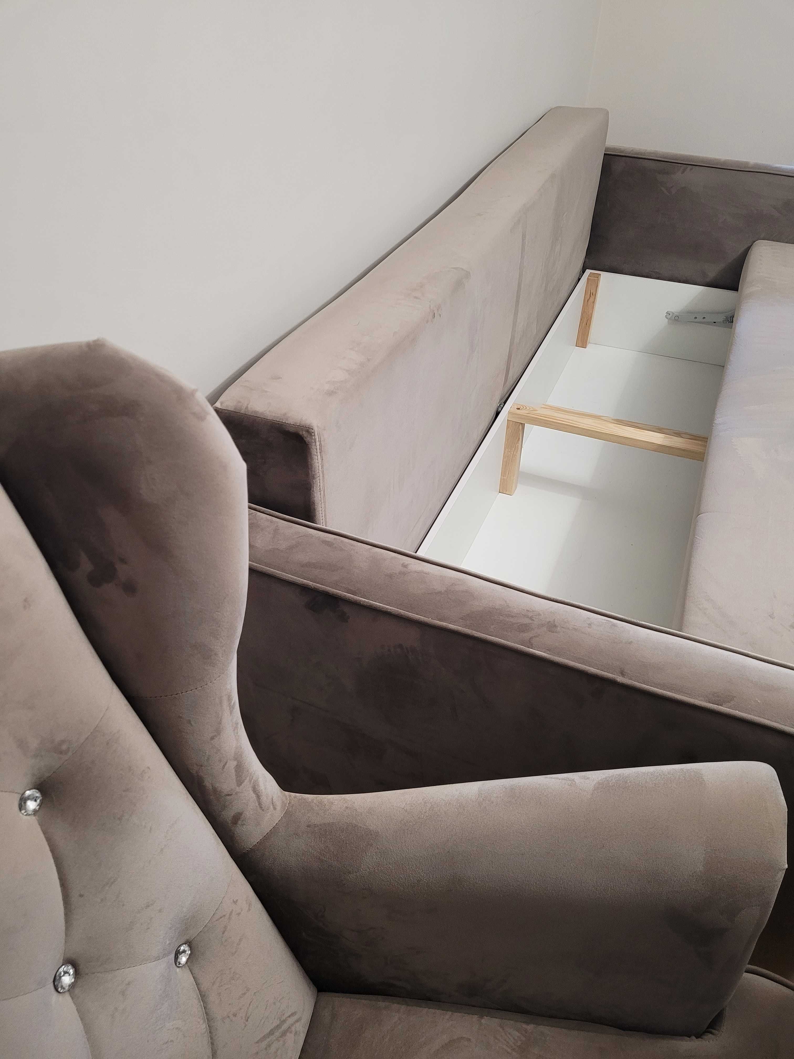 Komplet sofa plus fotel uszak z podnózkiem