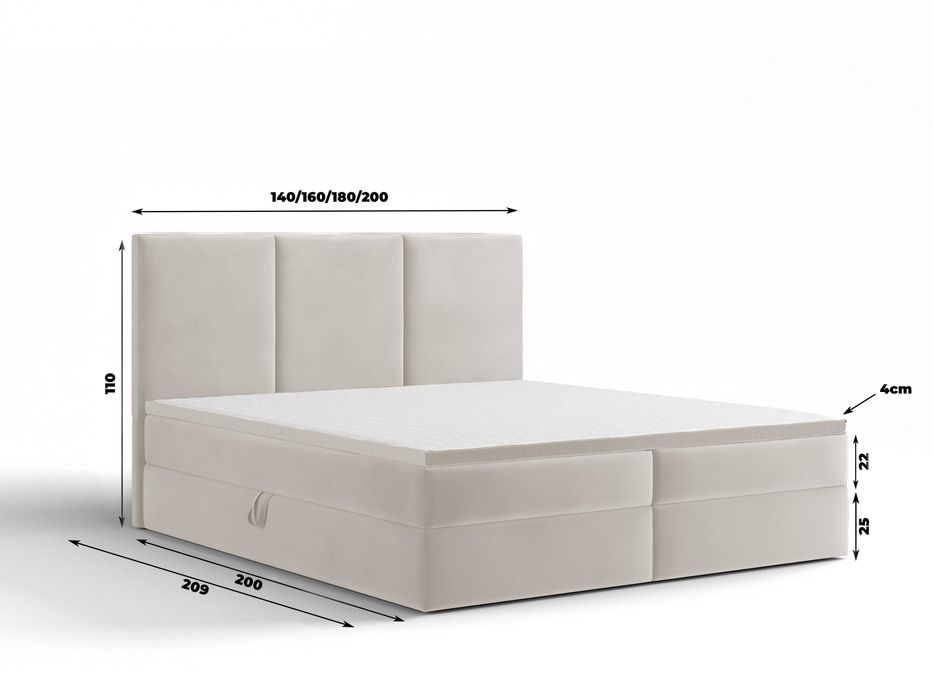 Łóżko kontynentalne  RIMA 180x200 materac, nakładka, skrzynia
