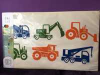 naklejka welurowa na ścianę dla dzieci traktor koparka dźwig spych