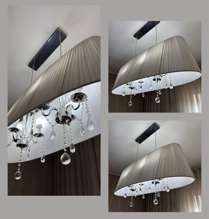 Candeeiro oval plissado com pingentes