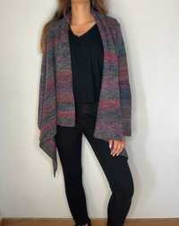 Kolorowy wzorzysty asymetryczny kardigan sweter rozmiar XL