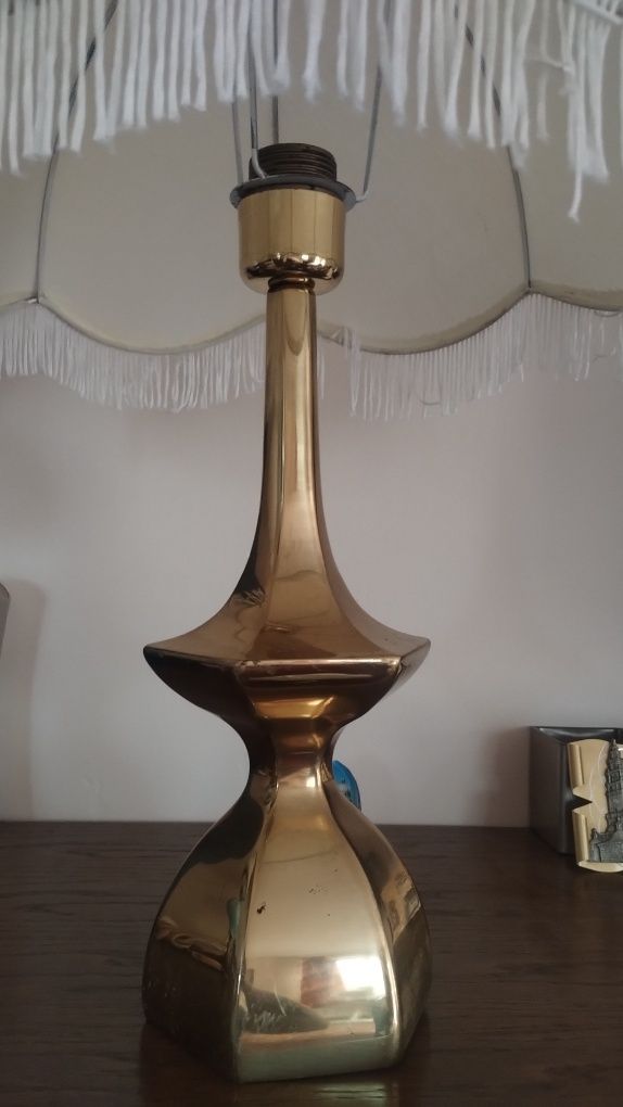 Lampa stojąca z mosiądzu z oryginalnym abażurem