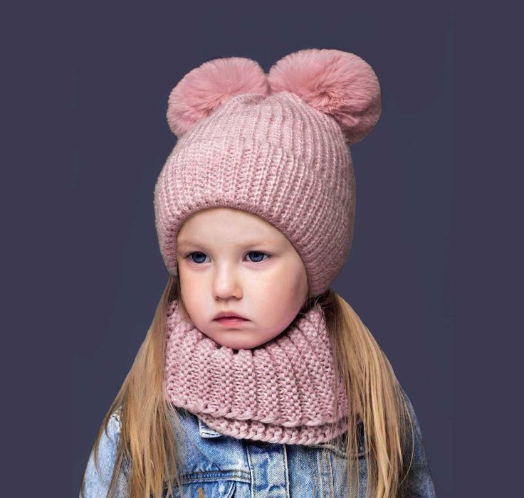 Зимний комплект для девочки 5 6 7 8 лет: теплая детская шапка и хомут