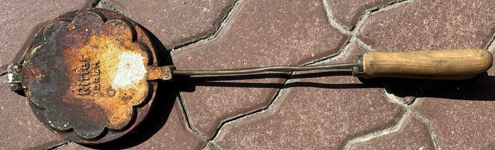 Stara przedwojenna gofrownica RITTER D.R.G.M. do ogniska/kuchni-platy