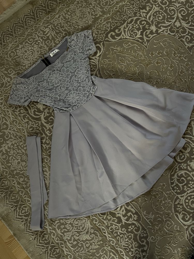 sukienka liliowa koronka rozkloszowana tiul xs a&a