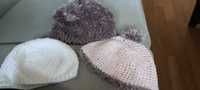 3 czapki hand made bawełna, wełna włochate igiełki i białą. Rękodzieło
