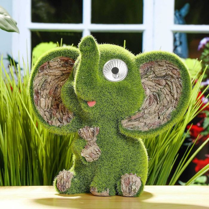 Dekoracja ogrodowa, figura słonia z jasnymi oczami solarnymi, 23 cm