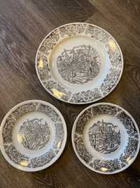 Porcelana angielska brązowa talerz deserowy stołowy 3 el