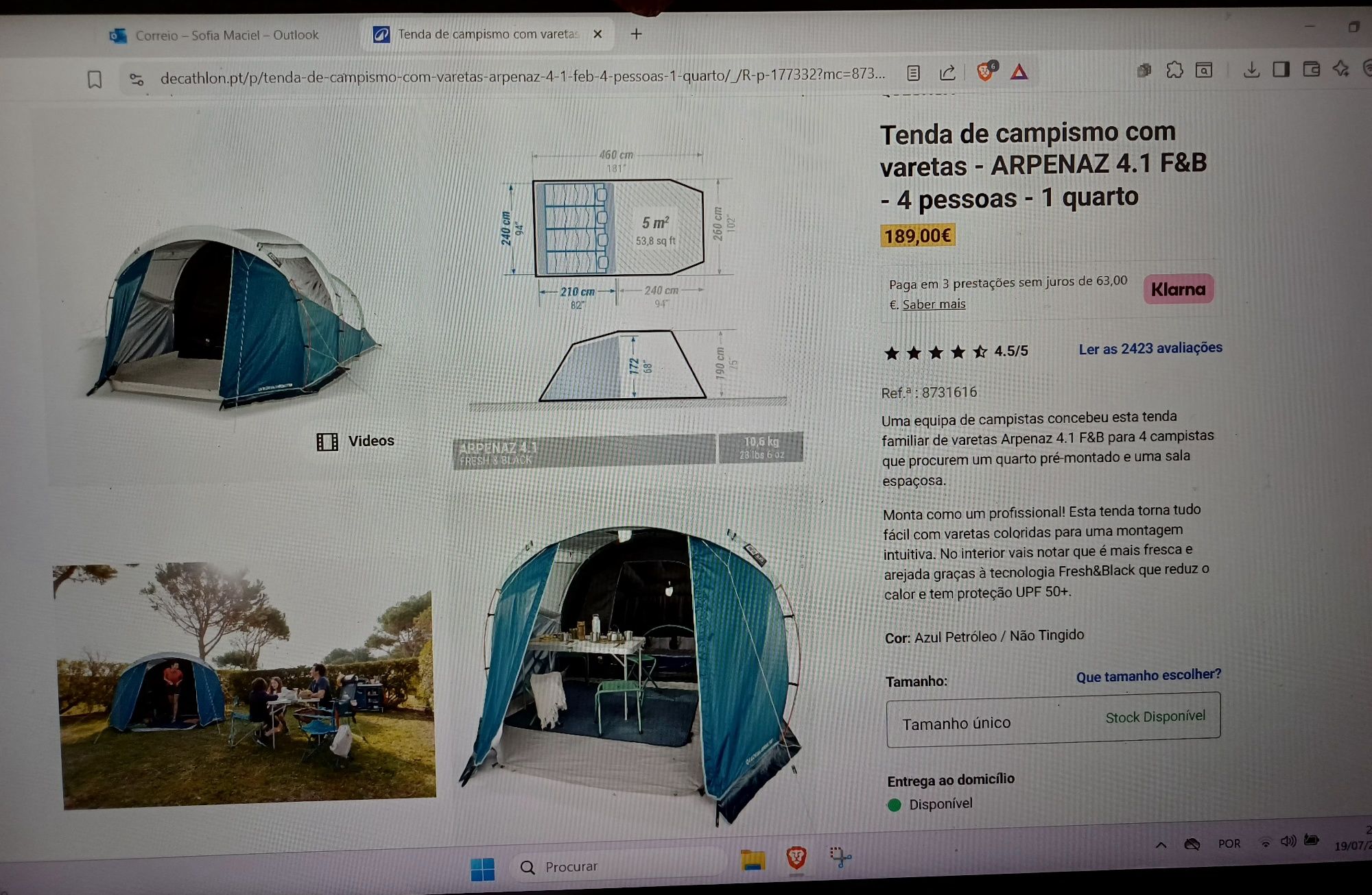 Tenda fresh&black 4 pessoas