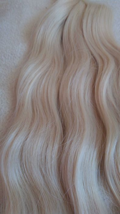 Wlosy Naturalne rosyjskie  50 cm 200g na tasmie platynowy blond