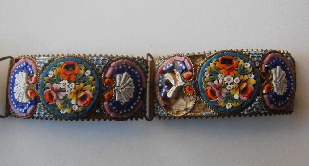 RARA! INVULGAR! Pulseira Antiga feita à mão em micromosaico italiano