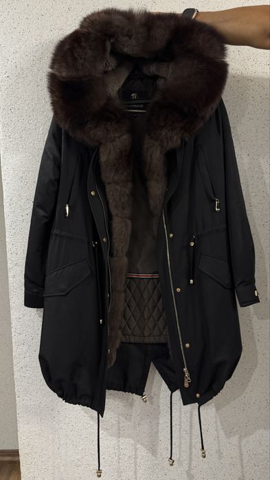 Парка жіноча чорна коричнева пісець кролик