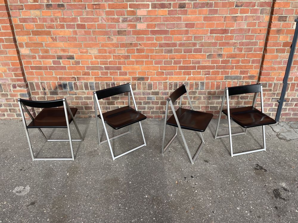 4 składane krzesła Interlübke,aluminium,tworzywo, modernizm,vintage