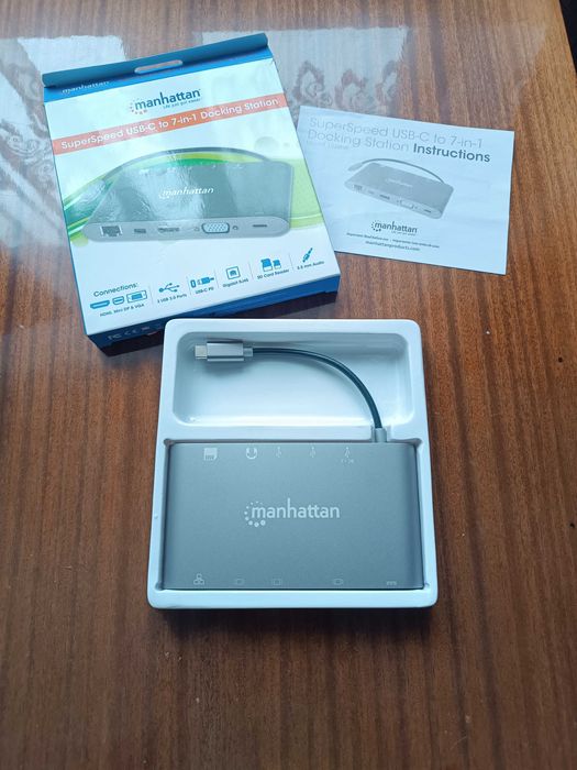 Новая Док-станция Manhattan SuperSpeed USB-C to 7-in-1 silver (152808)