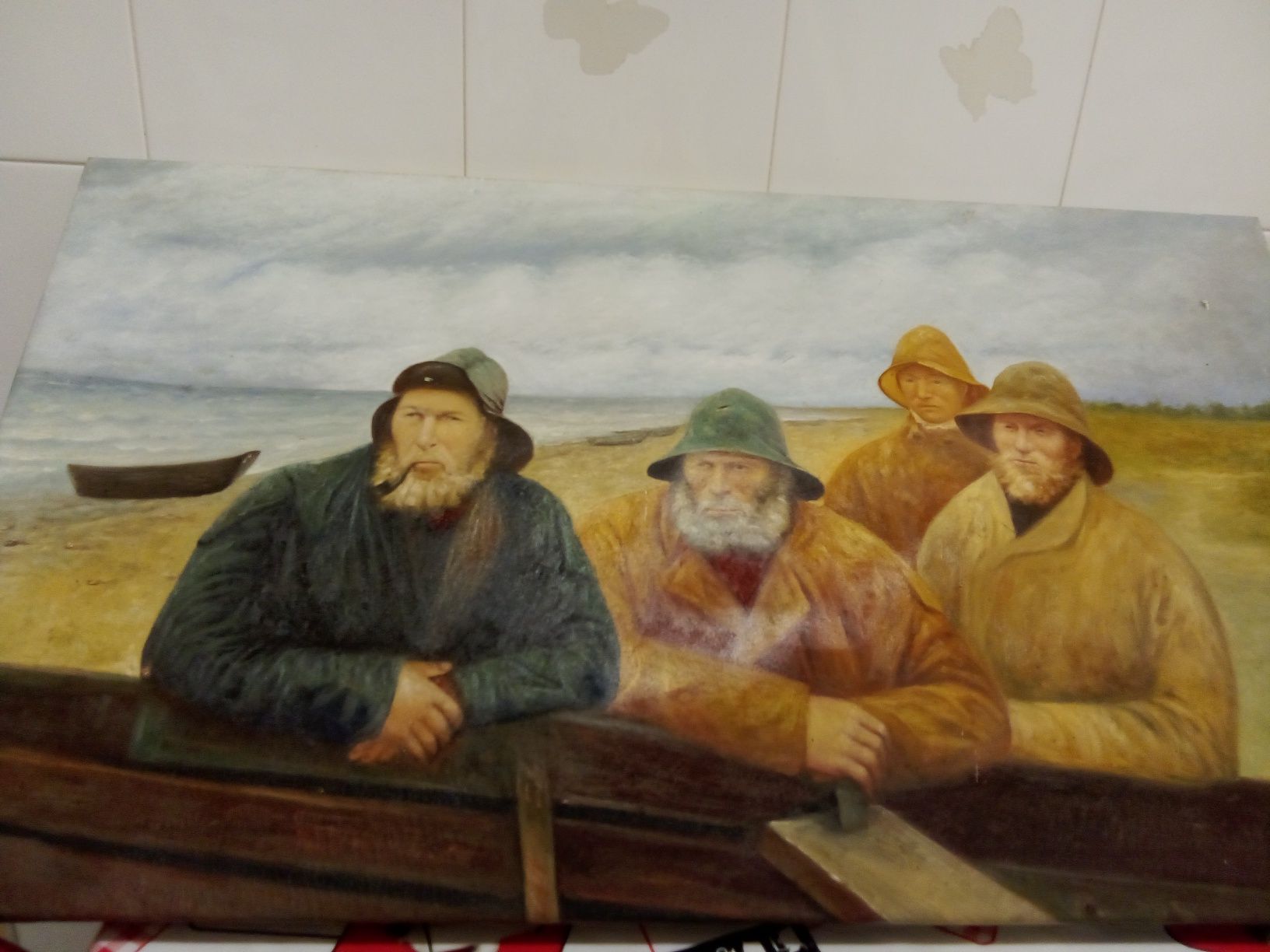 Tela pintada á mao/ pescadores