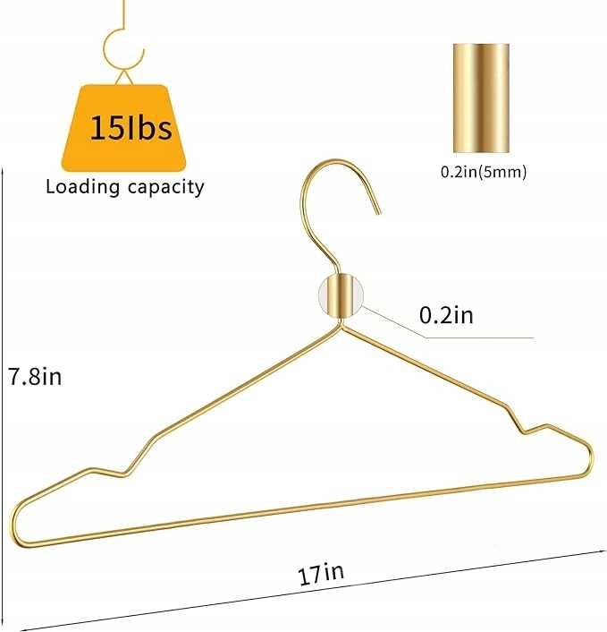 Zestaw 20 Metalowych Wieszaków na Ubrania w Kolorze Złotym