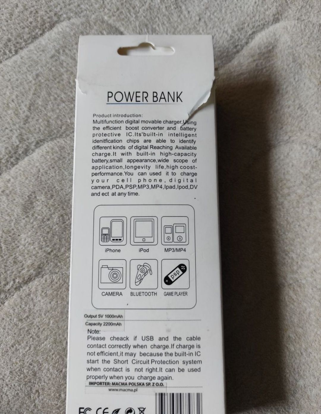 Nowy Powerbank srebrny 2200