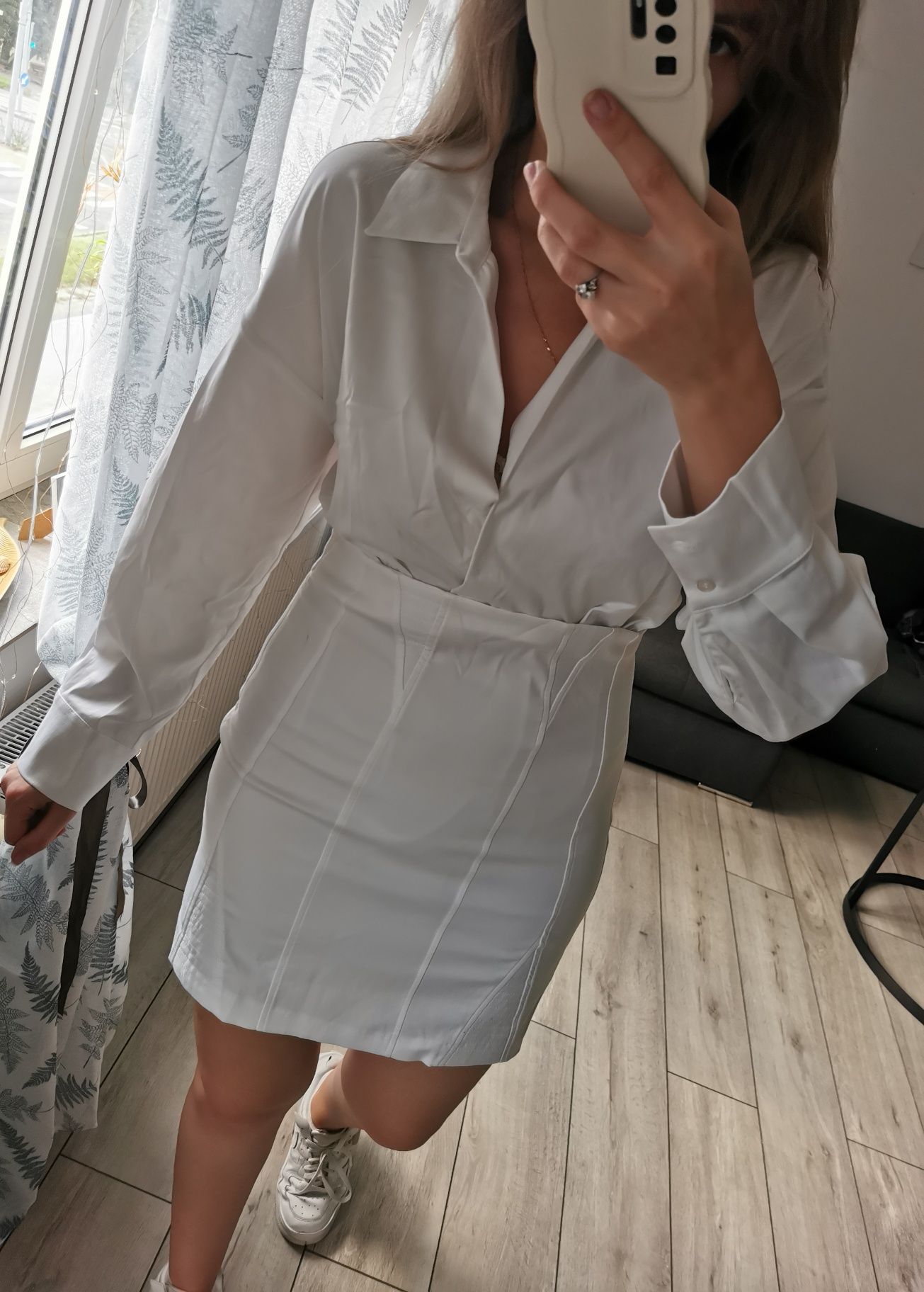 Biała sukienka koszulowa Zara M 38 L 40 zara white shirt dress