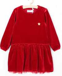 Czerwona welurowa sukienka z tiulową falbanką marka 5.10.15 86 cm