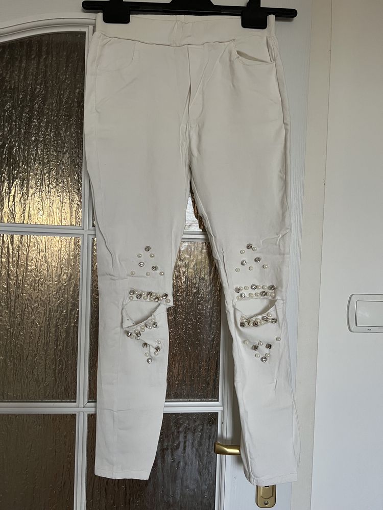 Spodnie jeans leginsy z dżetami na kolanach r. XS/S