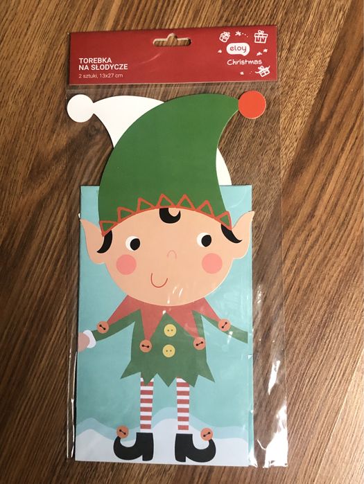 Torebki na słodycze prezenty świąteczne elf 2 sztuki 13x27