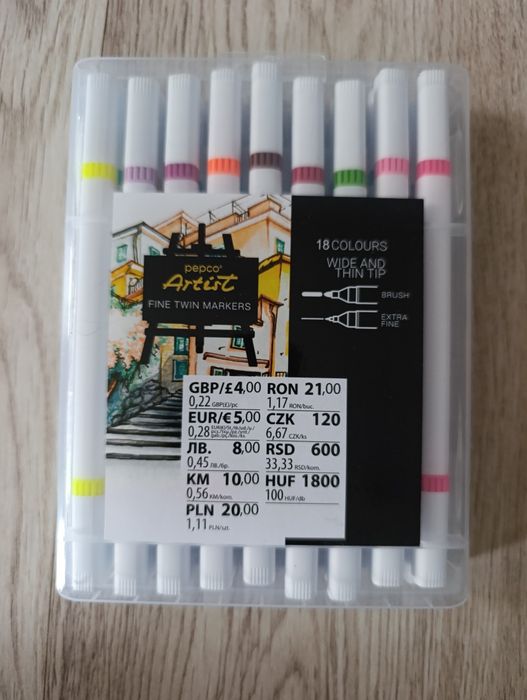 Markery dwie końcówki 18 kolorow