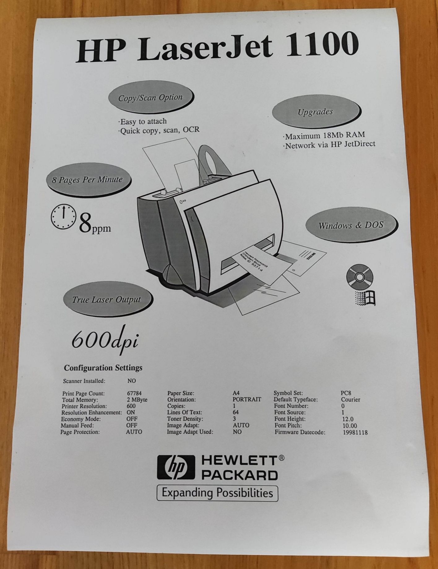 HP LaserJet 1100 + kable