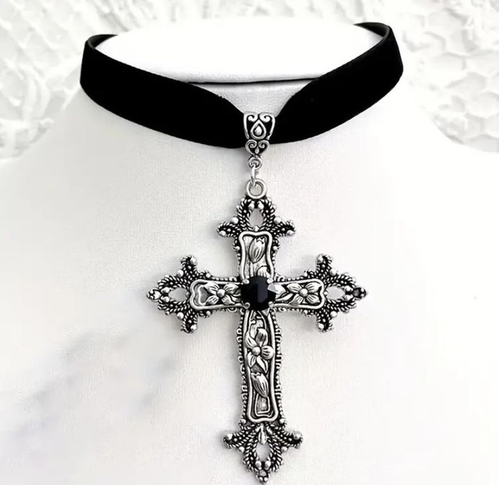 Новий чокер з великим хрестиком, чокер на шию з хрестом, чокер альт