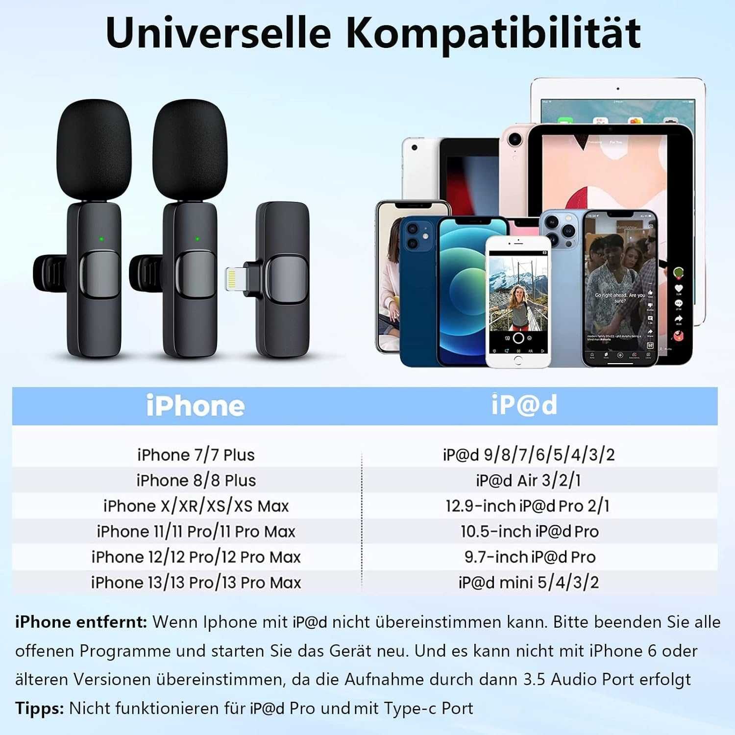Lavalier mikrofon bezprzewodowy, mini mikrofon do iOS