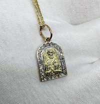 Золотой кулон с цепочкой, брилианты. Святой Николай.