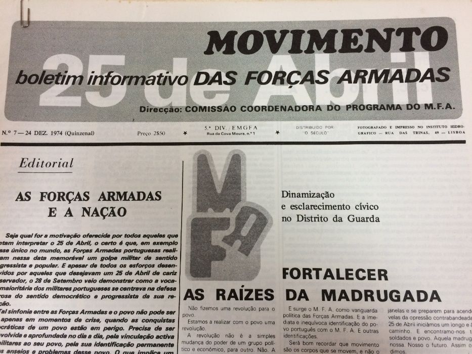 Boletim informativo Movimento das forças armadas 25 de abril