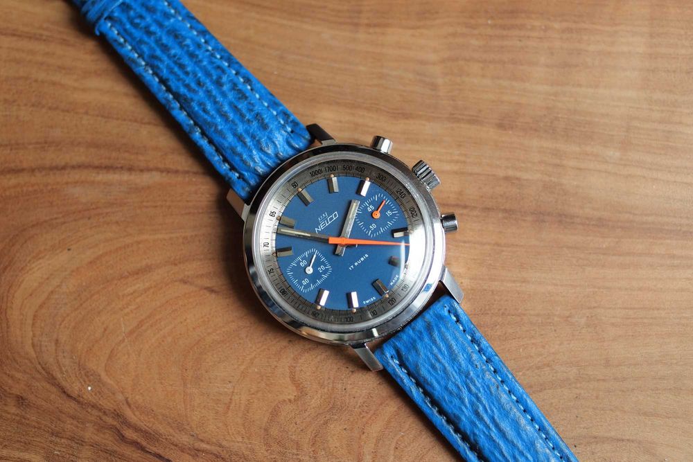 NELCO racing vintage chronograph - stalowa koperta 37,5mm - lata 70-te