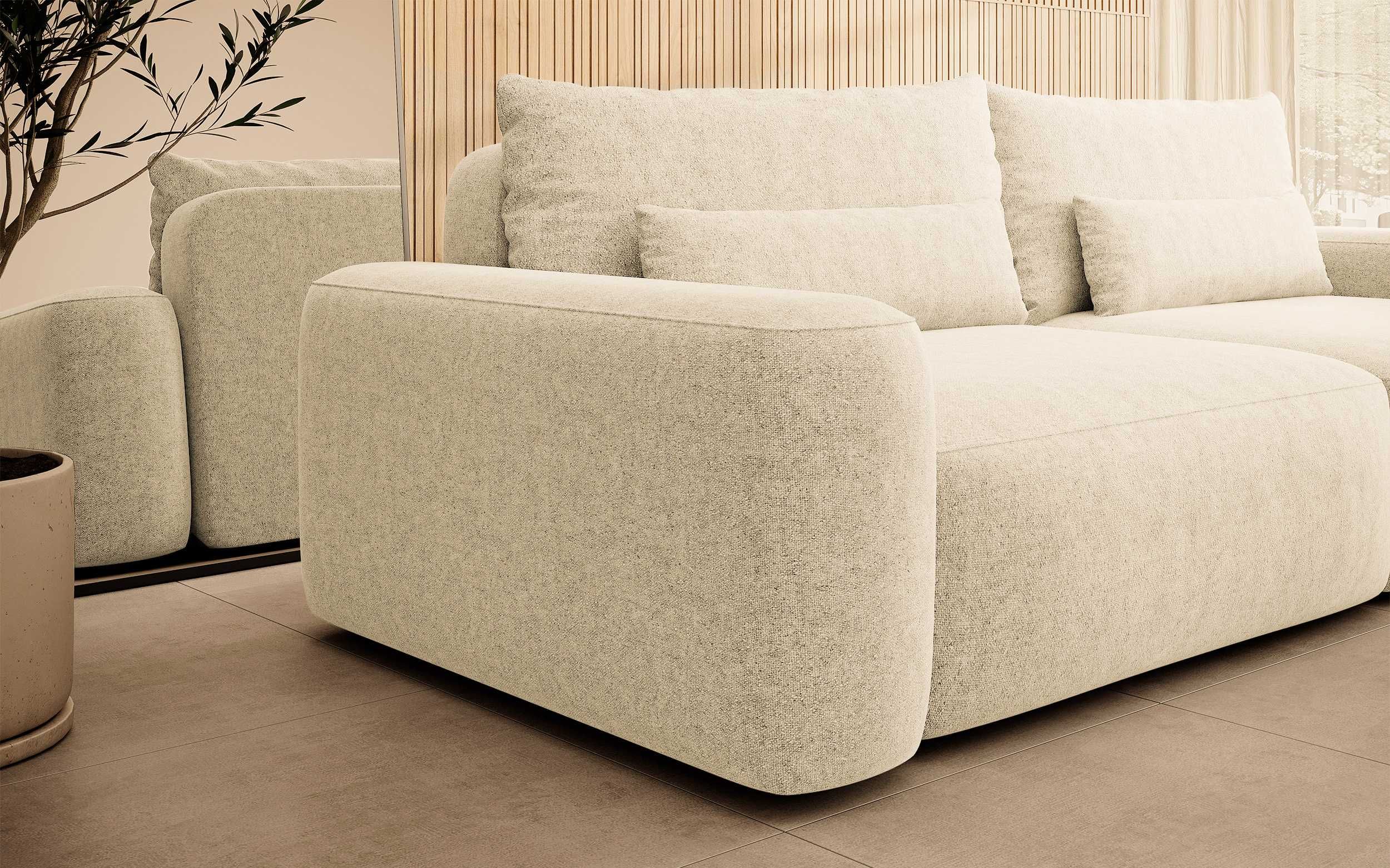 Kanapa sofa beżowa Carnos 3-osobowa rozkładana szenilowa