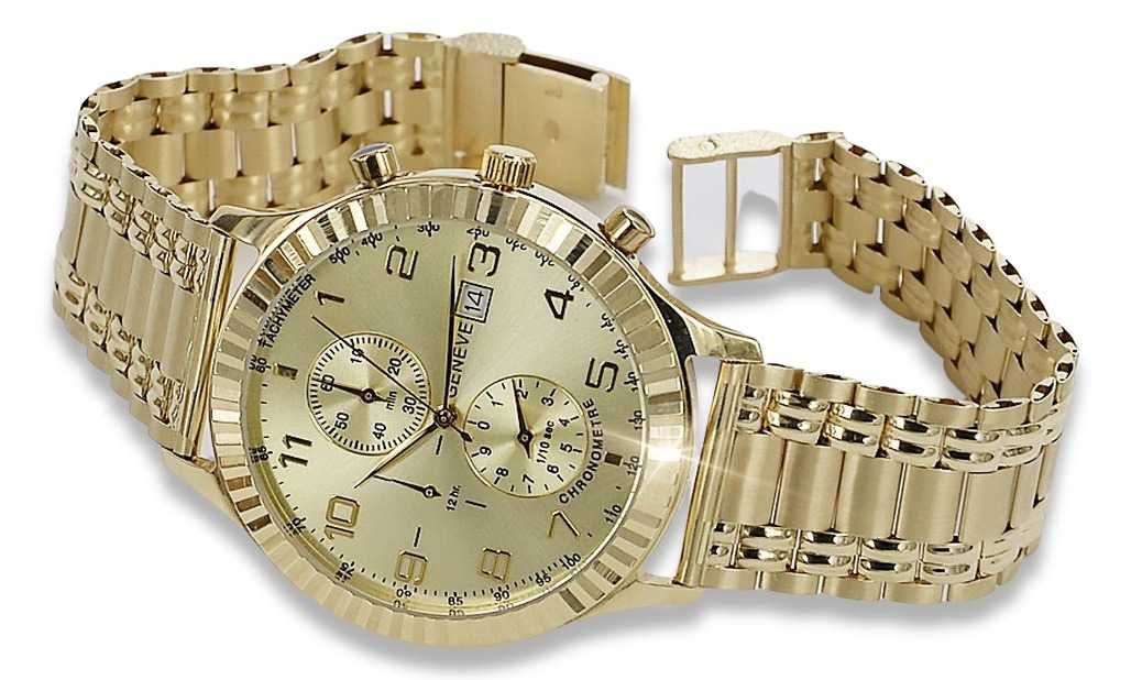 Złoty zegarek z bransoletą męski 14k włoski Geneve mw007y&mbw006y B