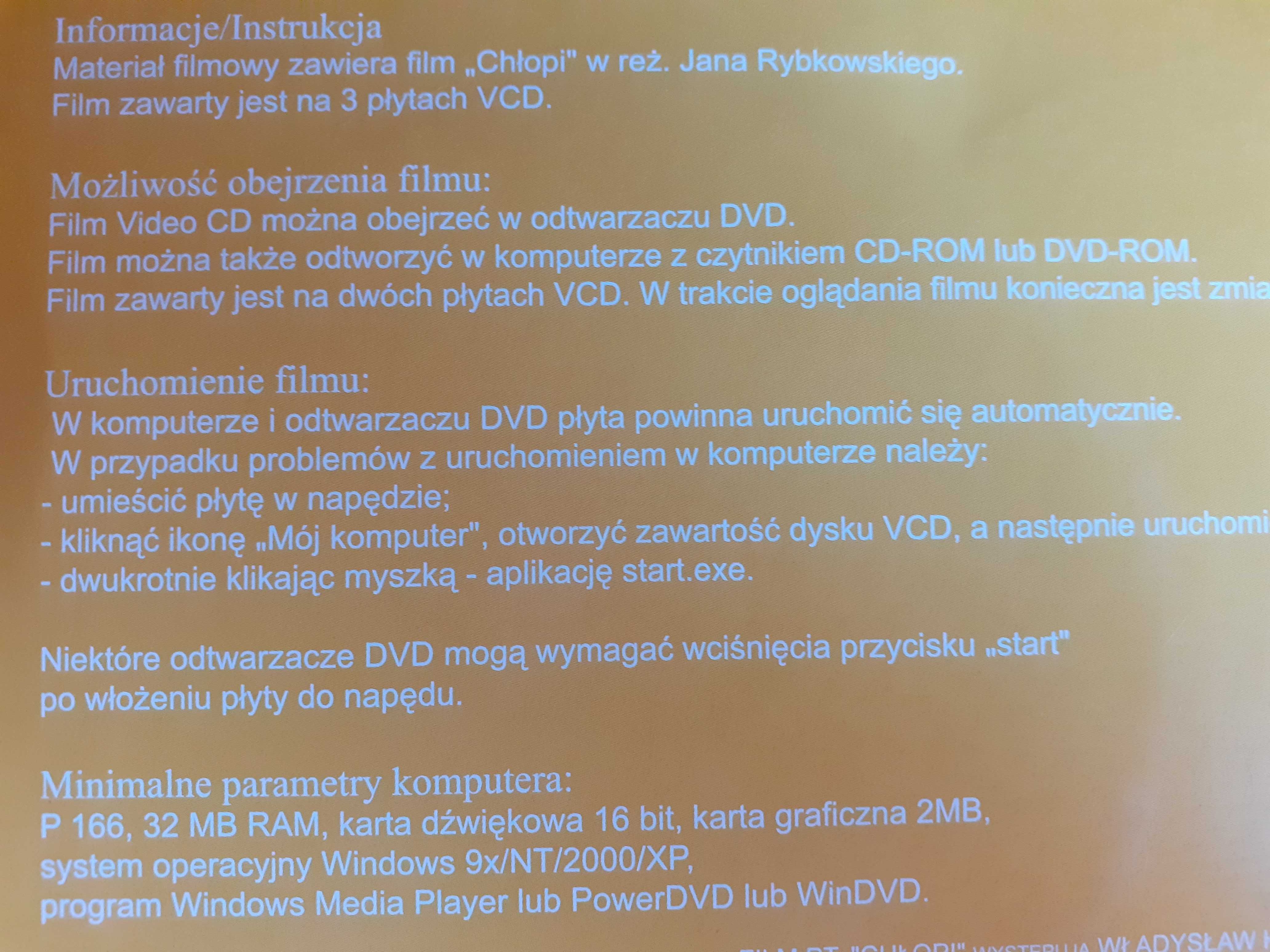 Chłopi film VCD do odtwarzania na komputerze i DVD