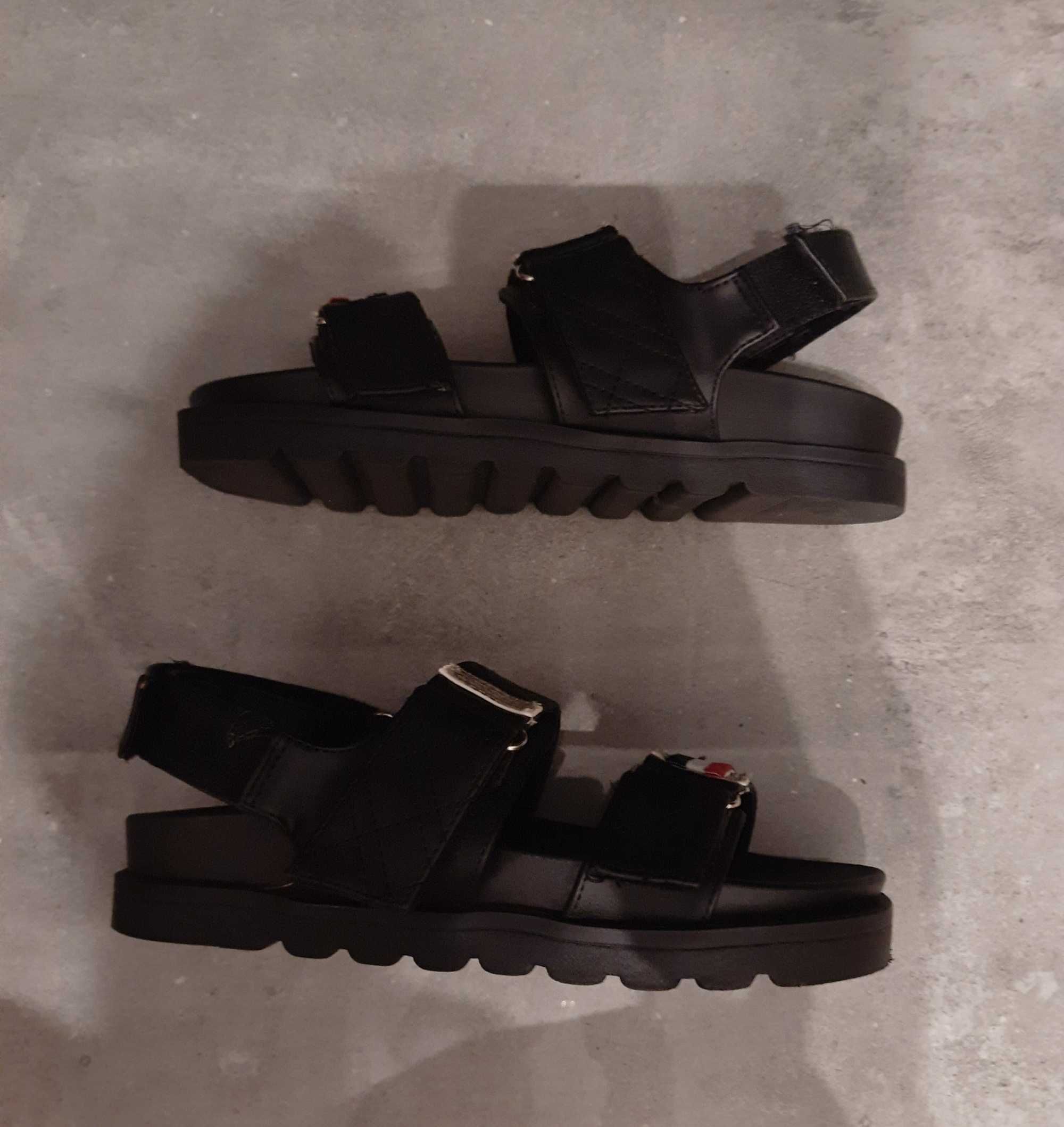 Buty sandaly czarne hilfiger 39 pikowane rzepy gruba podeszwa