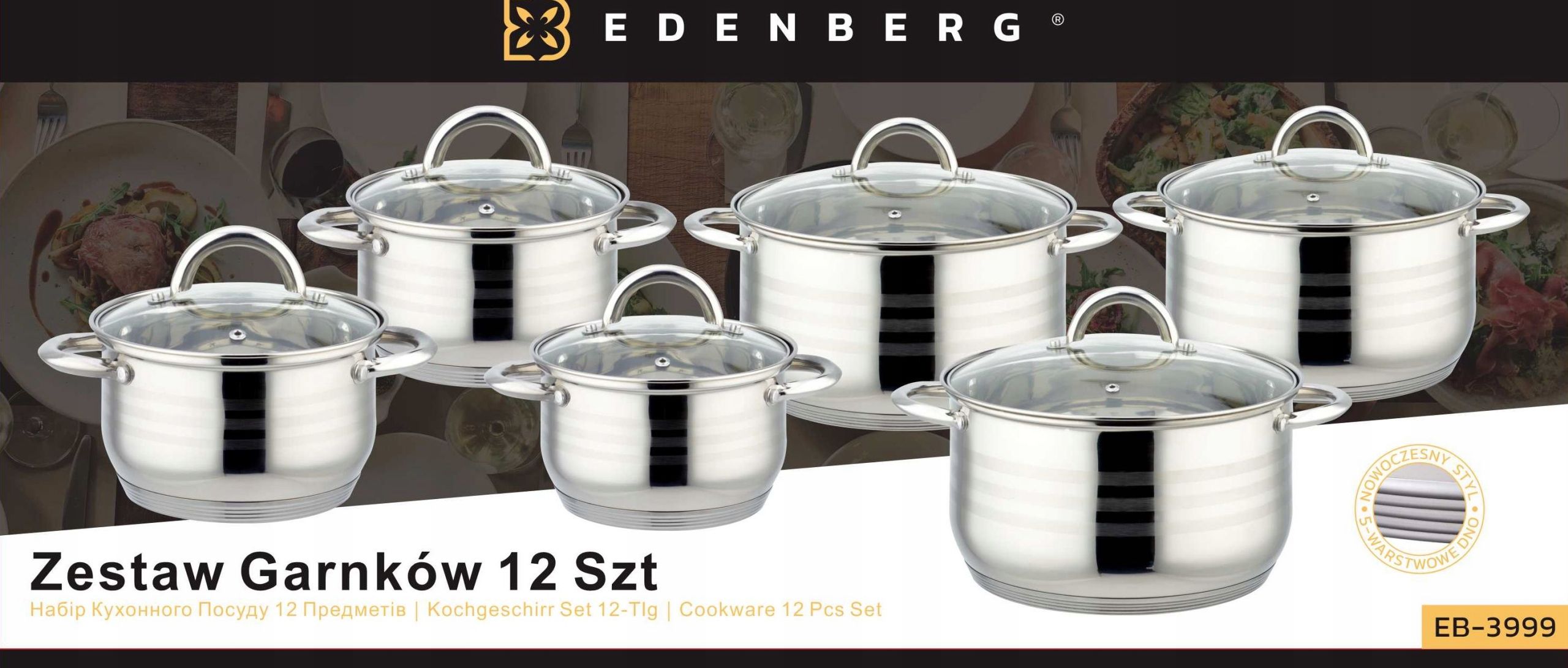 Edenberg zestaw 12 elementowy srebrne