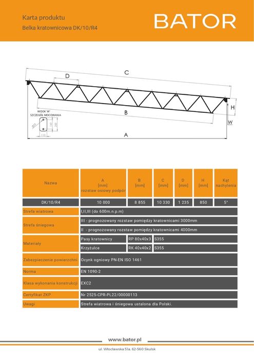 8 m Kratownice konstrukcja stalowa dźwigary belka wiązar wiata