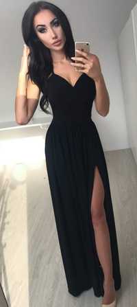 Piękna czarna maxi sukienka studniówka sexowna połowinki bal impreza