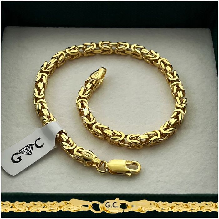 Złota Bransoletka Męska 925/585 Srebro Splot Królewski 21cm/3,5mm + Gr