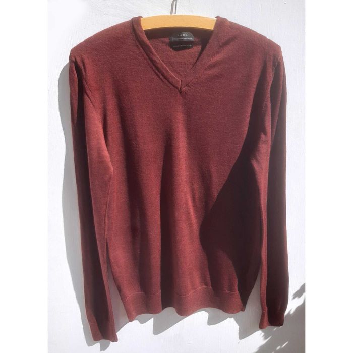 ZARA lekki sweter 100% wełny extra fine dekolt V r.M
