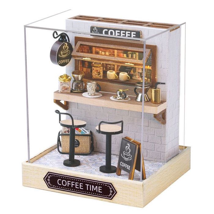 Coffee Time Book Nook – Zestaw Miniaturowej Kawiarni z Podświetleniem