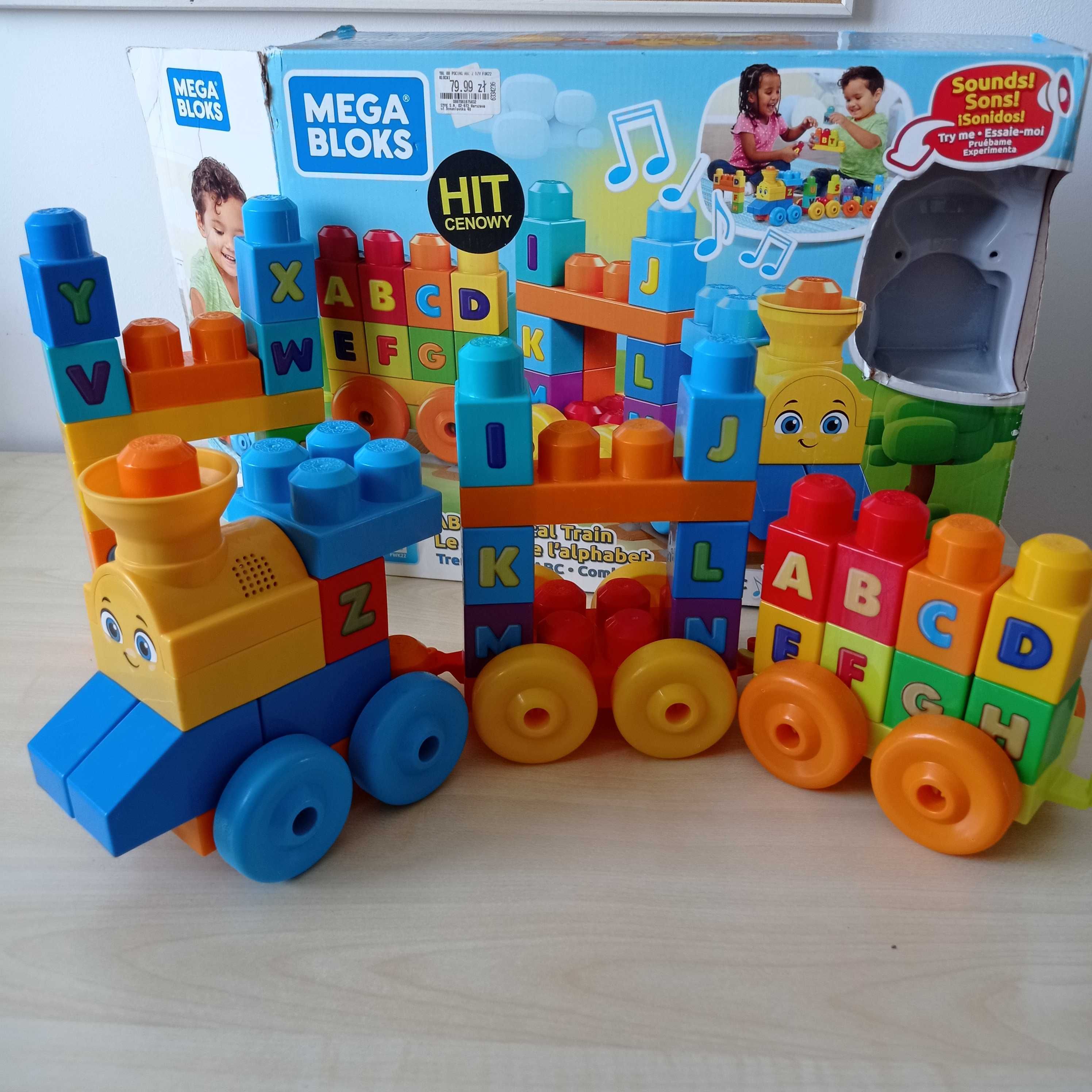 klocki, muzyczny pociąg z literkami fisher price