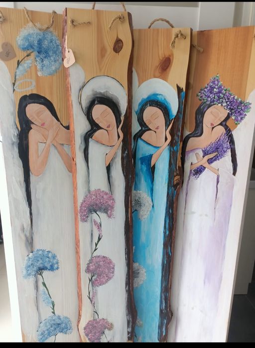 Anioły malowanie na sosnowej desce