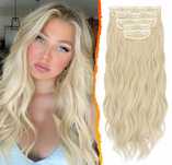 Doczepiane włosy Clip-In, 5 sztuk faliste blond syntetyczne treski 45c