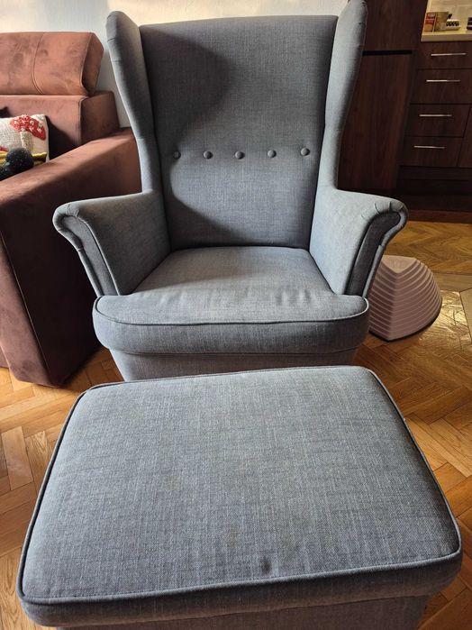 Fotel uszak szary Ikea stan Bardzo Dobry