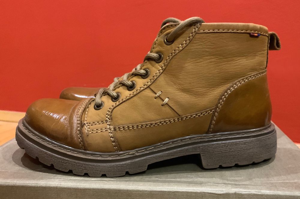 Brązowe trzewiki Buty Lasocki 37 botki trapery nubuk skóra zima camel